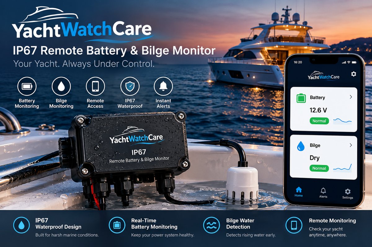 YachtWatchCare IP67 Remote Battery & Bilge Monitor